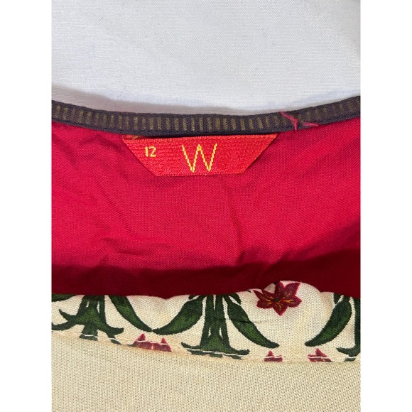 W for Woman Kurti Tunic Top Beige Red Floral Print Sequins Made in India Size 10 - Picture 2 of 12